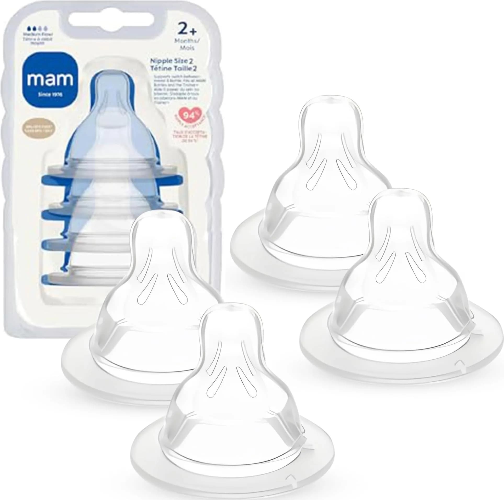 MAM Baby Bottle Anti-Colic Medium Flow Nipples | Fits All MAM Bottles, 4 Pack