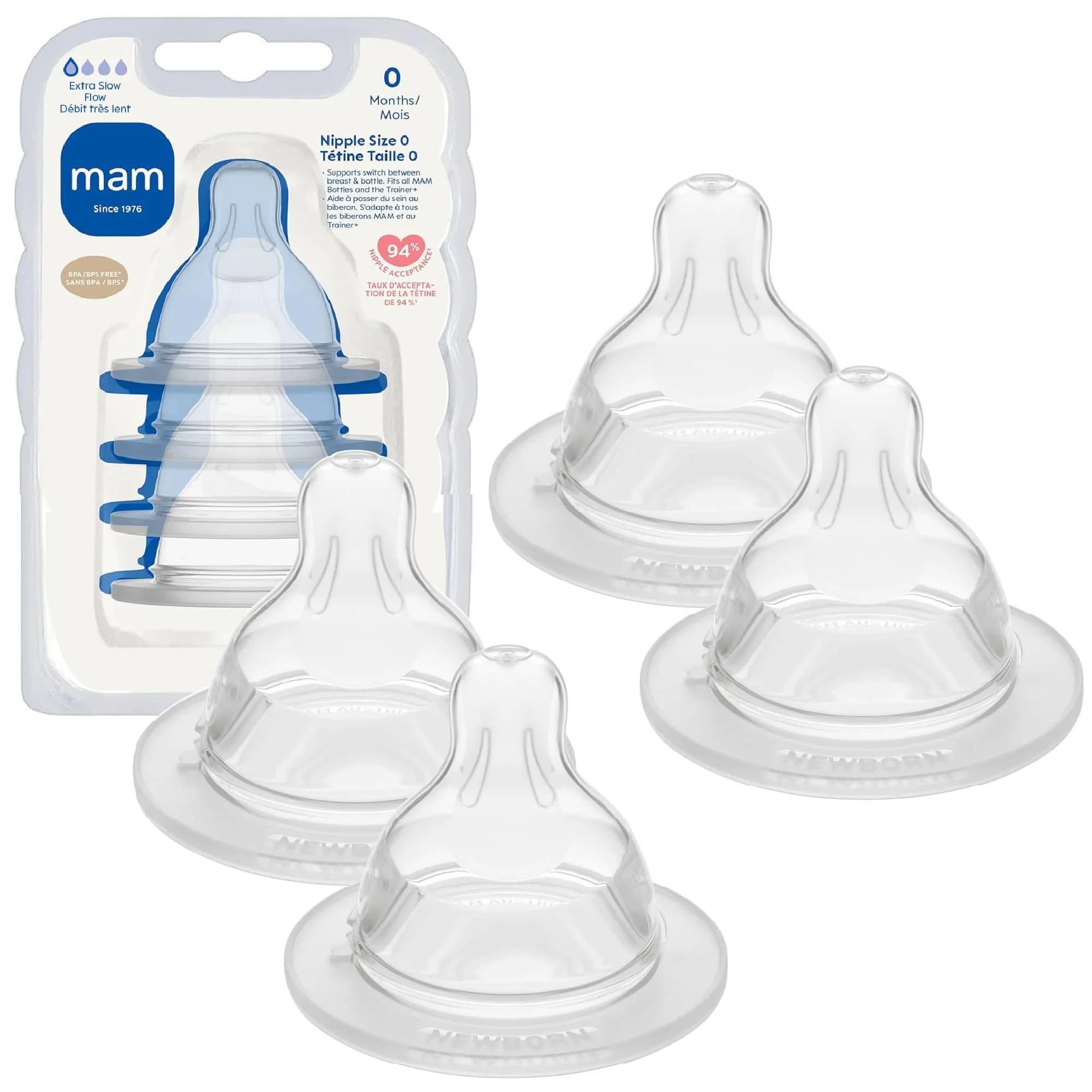 MAM Baby Bottle Anti-Colic Extra Slow Nipples Fits All MAM Bottles | Reduces Gas & Discomfort