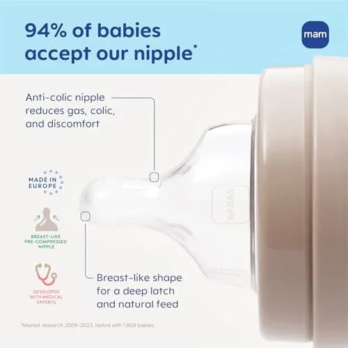 MAM Baby Bottle Anti-Colic Nipples Extra Fast Flow | Fits All MAM Bottles, BPA-Free Silicone, 4 Pack thumbnail 4