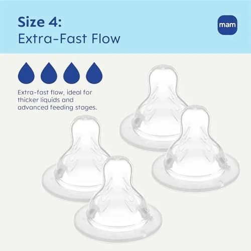 MAM Baby Bottle Anti-Colic Nipples Extra Fast Flow | Fits All MAM Bottles, BPA-Free Silicone, 4 Pack thumbnail 2