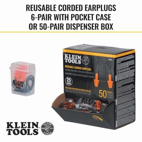 Klein Tools Corded Earplugs 25dB NRR Orange 6-Pack | Reusable Noise Protection with Case thumbnail 3