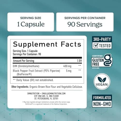 SMNutrition DIM Supplement 400mg 90 Count | Extra Strength Hormone Balance for Men & Women thumbnail 6