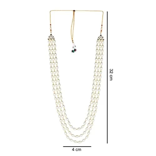 I Jewels 3 Layered Gold Plated Moti Mala Necklace 32cm (12.6in) | Royal Indian Wedding Groom Jewelry thumbnail 4