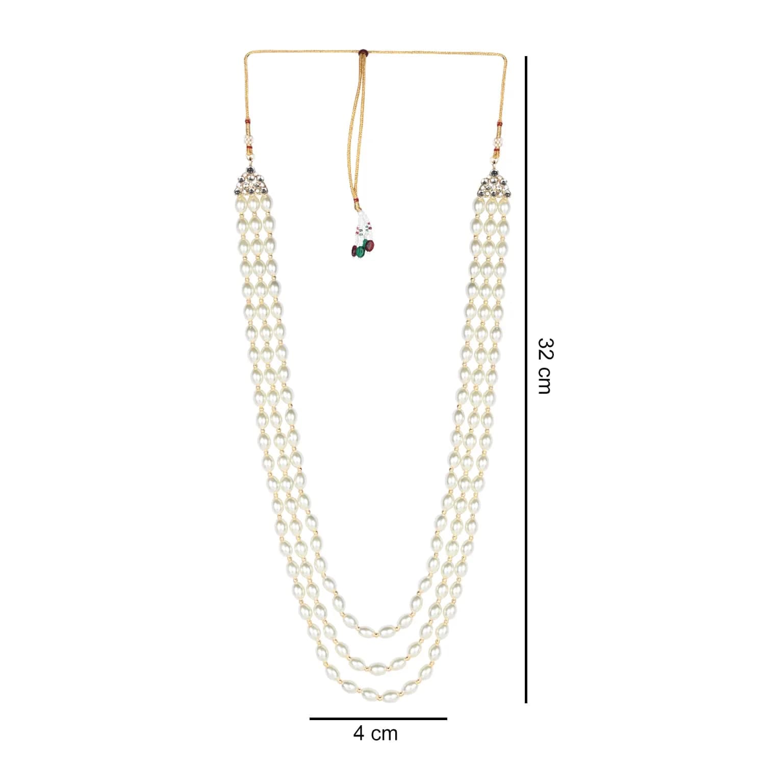 I Jewels 3 Layered Gold Plated Moti Mala Necklace 32cm (12.6in) | Royal Indian Wedding Groom Jewelry - view 4