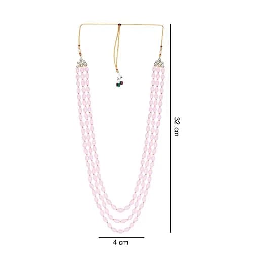 I Jewels 3 Layered Gold Plated Mint Moti Mala Necklace 32cm (12.6in) | Royal Indian Wedding Groom Haar thumbnail 4
