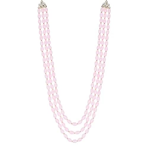 I Jewels 3 Layered Gold Plated Mint Moti Mala Necklace 32cm (12.6in) | Royal Indian Wedding Groom Haar thumbnail 1
