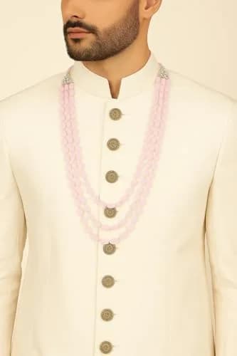 I Jewels 3 Layered Gold Plated Mint Moti Mala Necklace 32cm (12.6in) | Royal Indian Wedding Groom Haar thumbnail 2