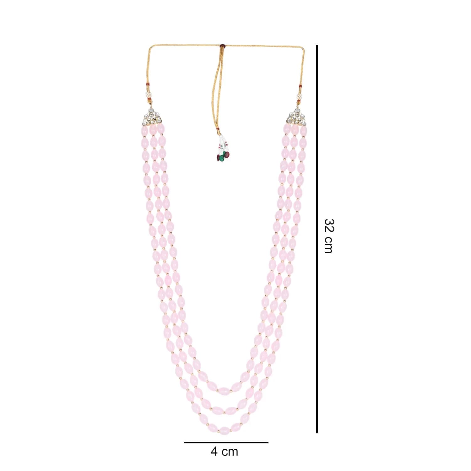 I Jewels 3 Layered Gold Plated Mint Moti Mala Necklace 32cm (12.6in) | Royal Indian Wedding Groom Haar - view 4