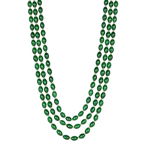 I Jewels 3 Layered Gold Plated Mint Moti Mala Necklace 32cm (12.6in) | Indian Wedding Groom Necklace thumbnail 1