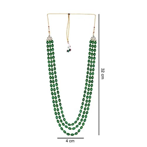I Jewels 3 Layered Gold Plated Mint Moti Mala Necklace 32cm (12.6in) | Indian Wedding Groom Necklace thumbnail 4
