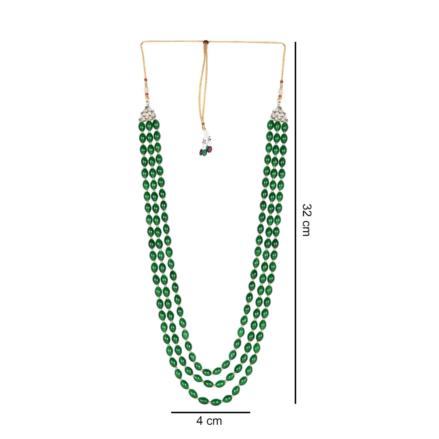 I Jewels 3 Layered Gold Plated Mint Moti Mala Necklace 32cm (12.6in) | Indian Wedding Groom Necklace - view 4