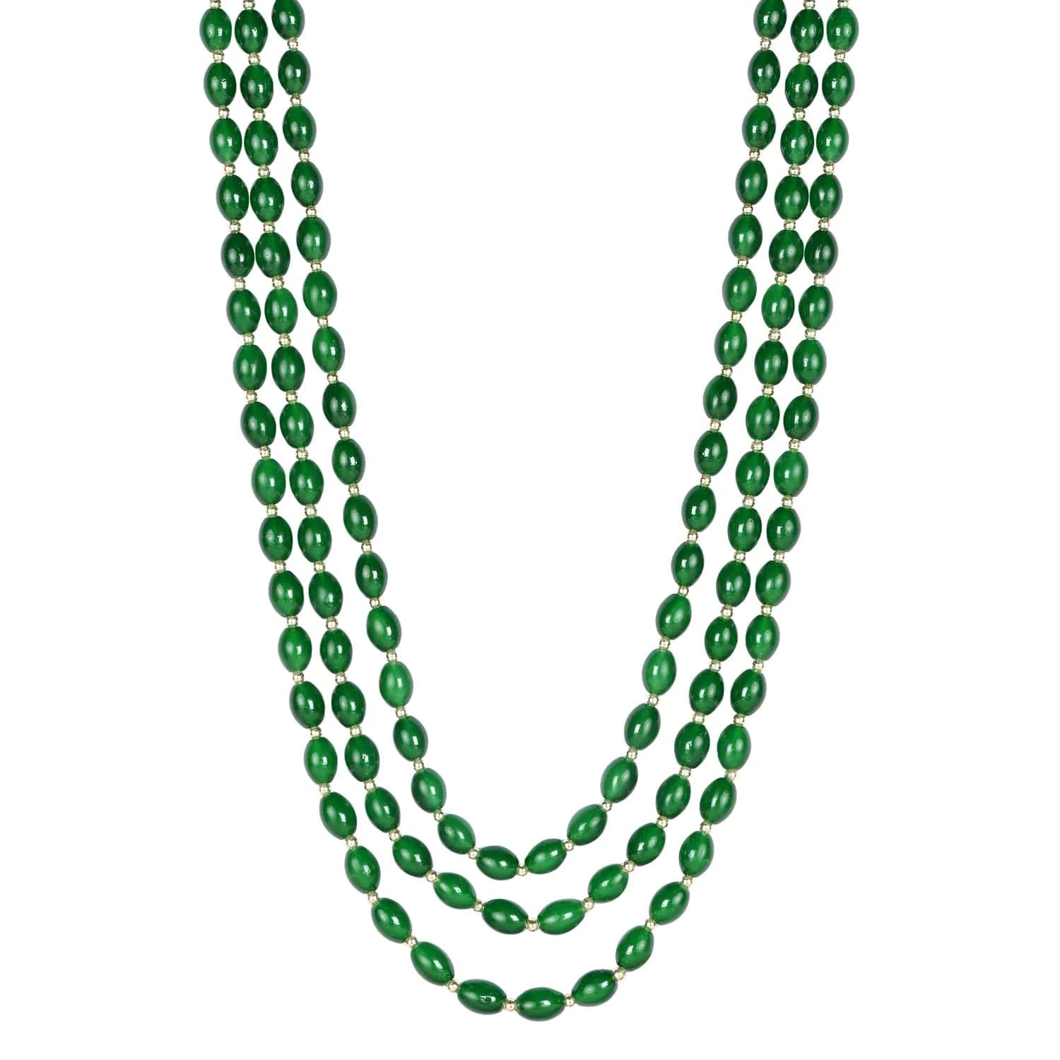 I Jewels 3 Layered Gold Plated Mint Moti Mala Necklace 32cm (12.6in) | Indian Wedding Groom Necklace - main product image