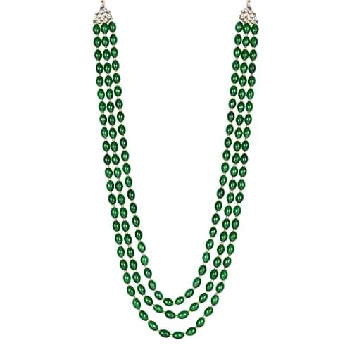 I Jewels 3 Layered Gold Plated Mint Moti Mala Necklace 32cm (12.6in) | Indian Wedding Groom Necklace thumbnail 2