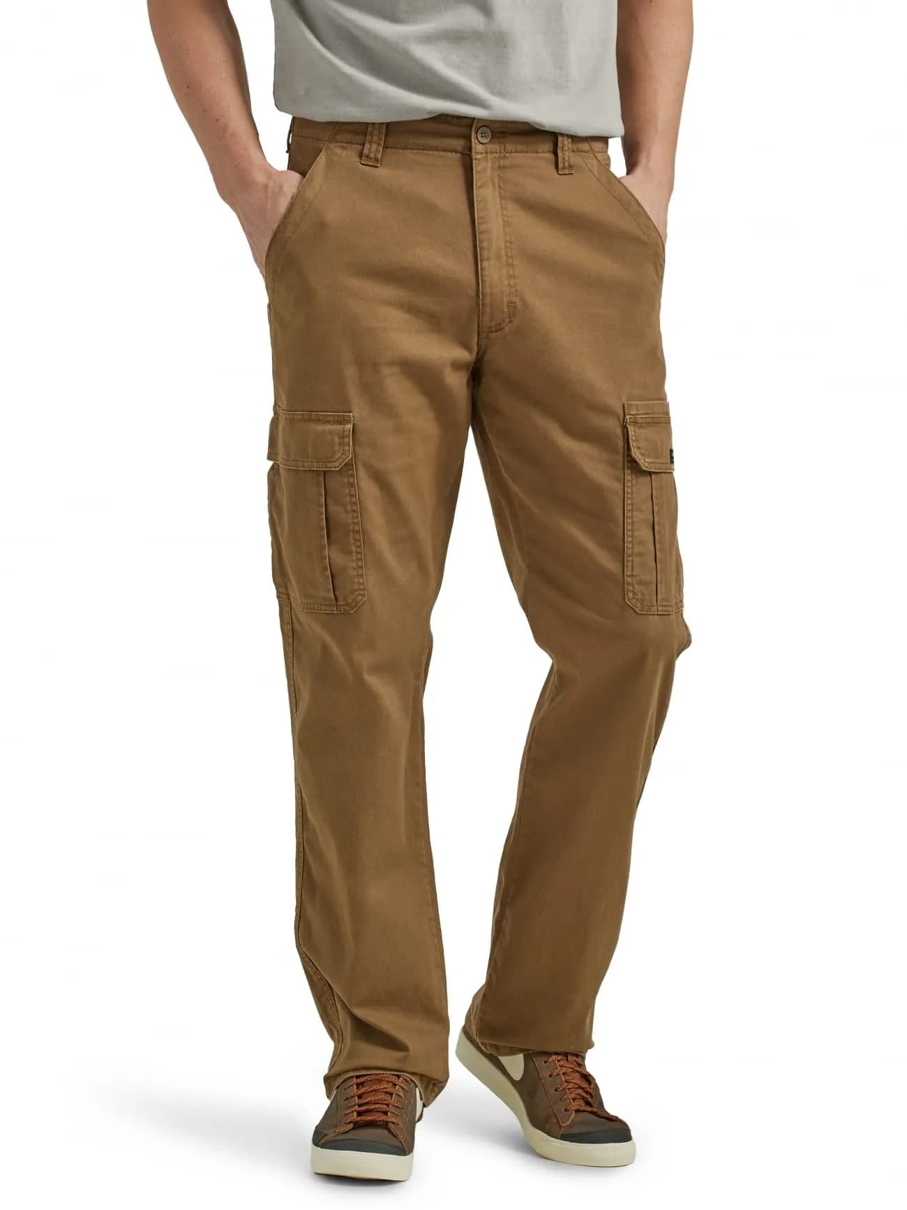 Wrangler Authentics Men's Relaxed Fit Stretch Cargo Pant, Kangaroo, 34W x 32L | Durable, Comfortable & Versatile