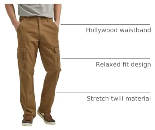 Wrangler Authentics Men's Relaxed Fit Stretch Cargo Pant, Kangaroo, 34W x 32L | Durable, Comfortable & Versatile thumbnail 4