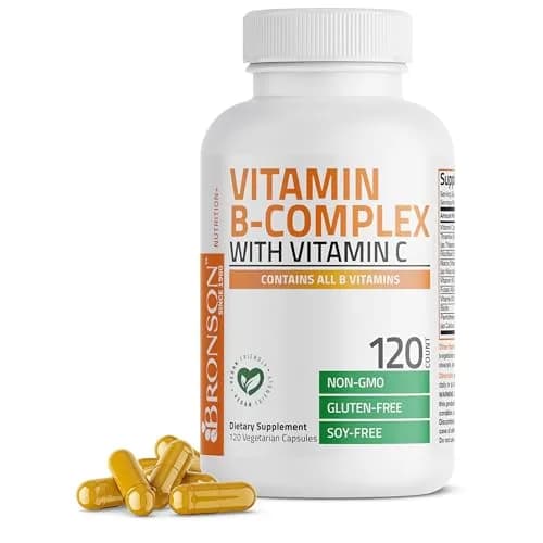 Bronson Vitamin B Complex with Vitamin C Vegetarian Capsules 120 Count | Immune, Energy & Nervous System Support thumbnail 1