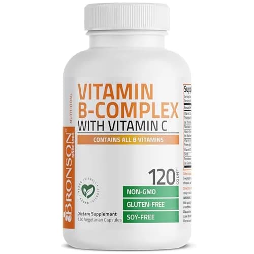 Bronson Vitamin B Complex with Vitamin C Vegetarian Capsules 120 Count | Immune, Energy & Nervous System Support thumbnail 5
