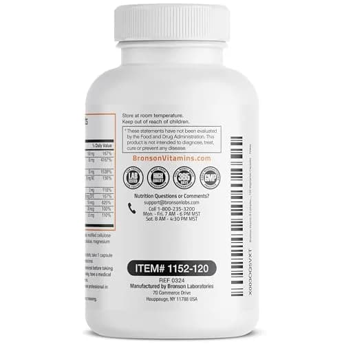 Bronson Vitamin B Complex with Vitamin C Vegetarian Capsules 120 Count | Immune, Energy & Nervous System Support thumbnail 7