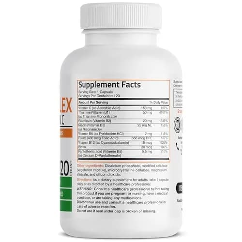 Bronson Vitamin B Complex with Vitamin C Vegetarian Capsules 120 Count | Immune, Energy & Nervous System Support thumbnail 2