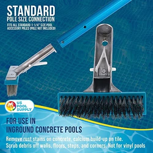 U.S. Pool Supply 5" Stainless Steel Pool Brush Head with Aluminum Handle | Inground Pool Cleaning Tool thumbnail 4
