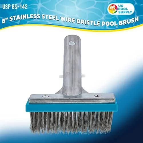 U.S. Pool Supply 5" Stainless Steel Pool Brush Head with Aluminum Handle | Inground Pool Cleaning Tool thumbnail 2