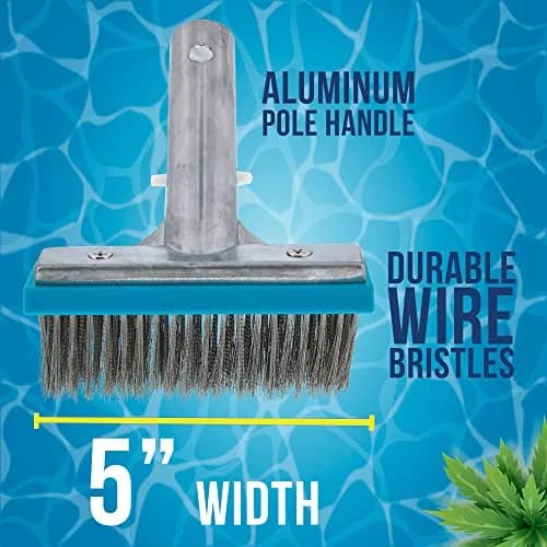 U.S. Pool Supply 5" Stainless Steel Pool Brush Head with Aluminum Handle | Inground Pool Cleaning Tool thumbnail 3