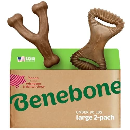 Benebone 2-Pack Wishbone/Dental Durable Dog Chew Toys, Real Bacon, Large (1.3 lb / 0.6 kg) thumbnail 1