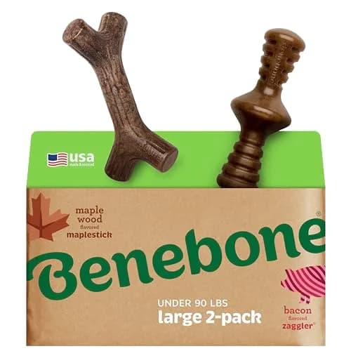 Benebone 2-Pack Maplestick & Zaggler Durable Dog Chew Toys, Large | Real Bacon & Maple Flavors, Made in USA thumbnail 1