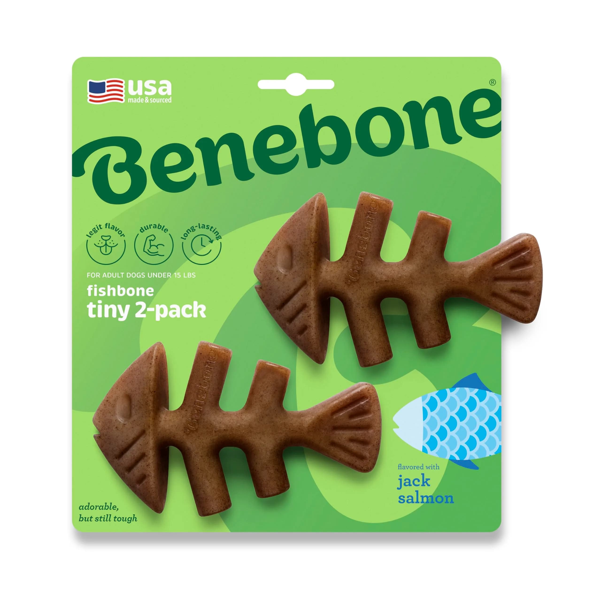 Benebone Brown Fishbone Dental Dog Chew Toy, Tiny 2-Pack for Aggressive Chewers - main product image