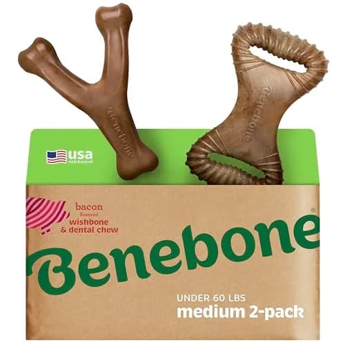 Benebone 2-pack Wishbone/Dental Dog Chew Toys, Medium | Real Bacon Flavor, Durable Nylon Chew thumbnail 1