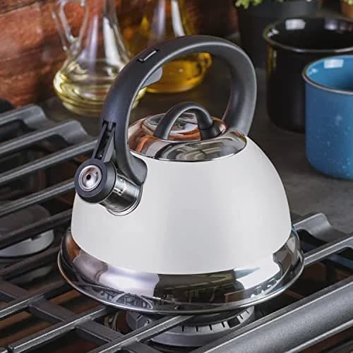 Mr. Coffee Flintshire 1.75-Quart Stainless Steel Whistling Tea Kettle with Nylon Handle | Durable Stove-Top Kettle in Linen Finish thumbnail 2