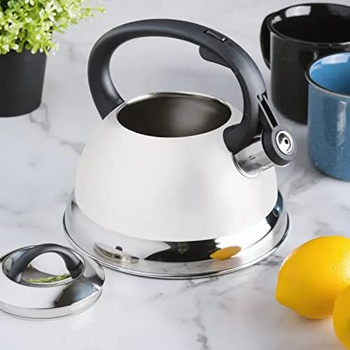 Mr. Coffee Flintshire 1.75-Quart Stainless Steel Whistling Tea Kettle with Nylon Handle | Durable Stove-Top Kettle in Linen Finish thumbnail 3