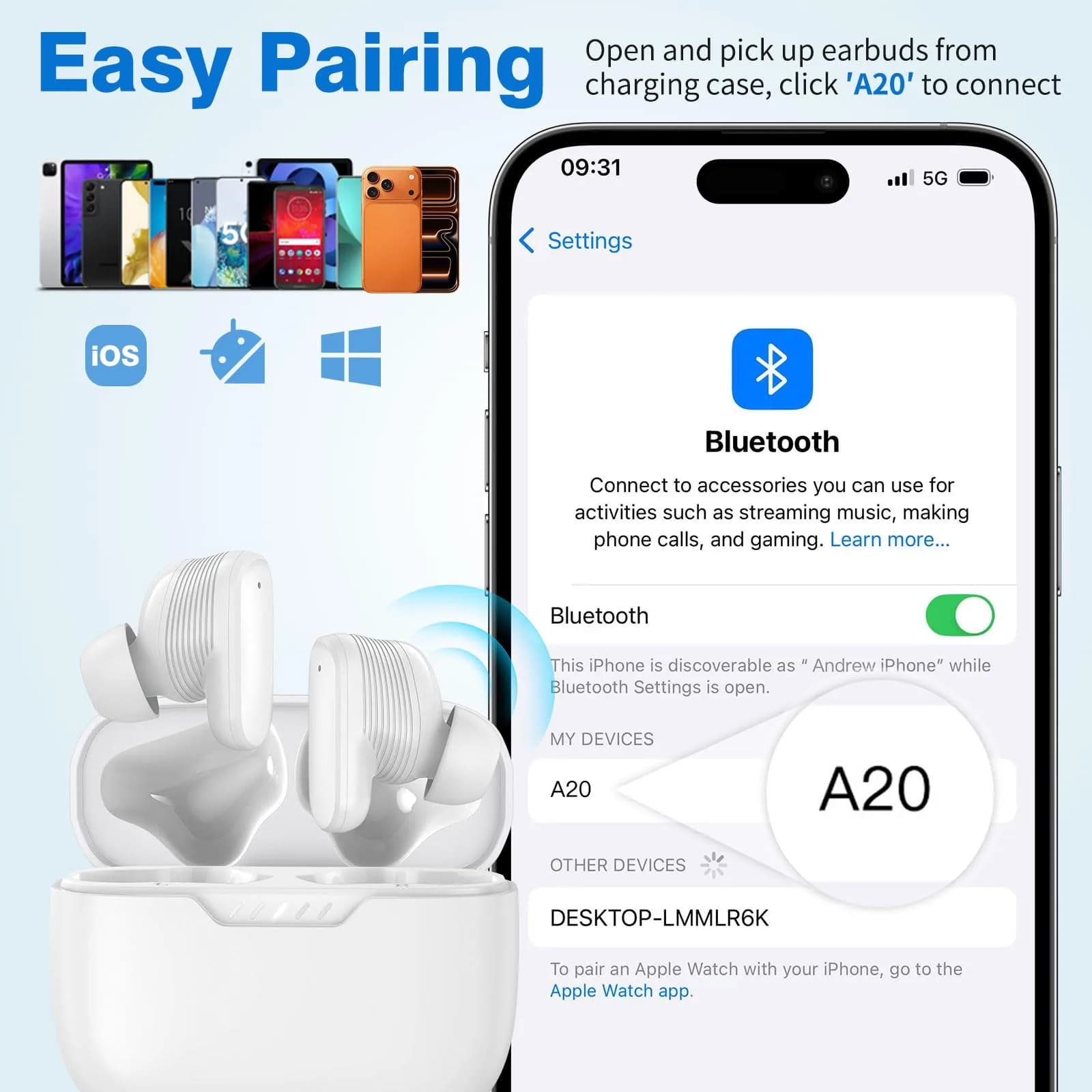 ASKUBSKU True Wireless Bluetooth 5.4 Earbuds | 13mm Dynamic Drivers, Noise Isolating, Semi-In-Ear Design - view 7