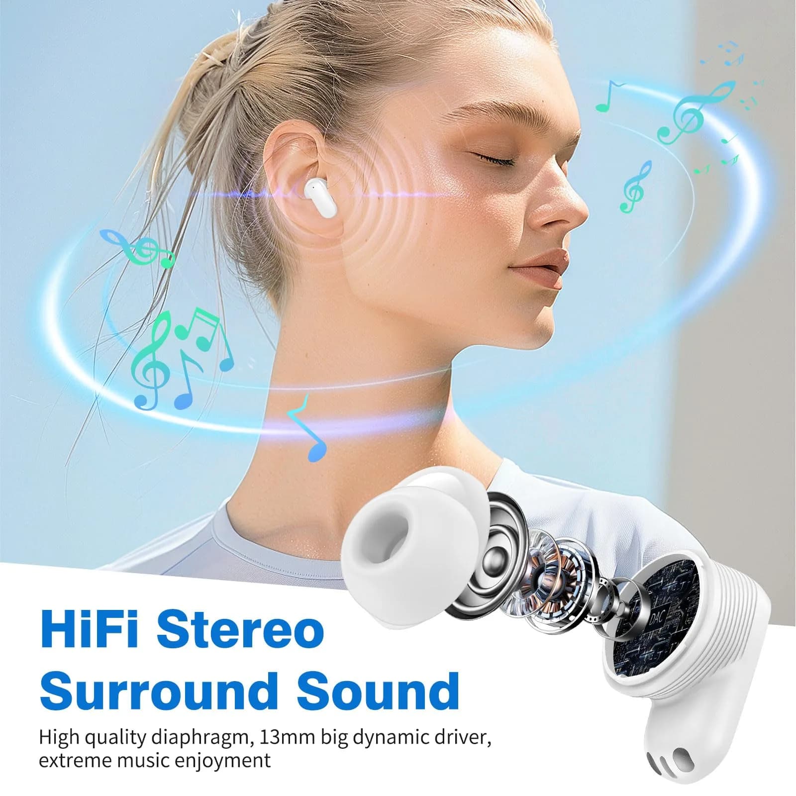 ASKUBSKU True Wireless Bluetooth 5.4 Earbuds | 13mm Dynamic Drivers, Noise Isolating, Semi-In-Ear Design - view 4