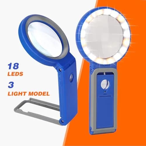 KIBTOY Blue Magnifier with Light and Stand, 3.2-inch Glass Lens | 3x Magnification for Seniors Reading thumbnail 6