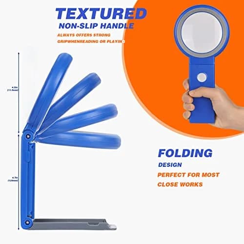 KIBTOY Blue Magnifier with Light and Stand, 3.2-inch Glass Lens | 3x Magnification for Seniors Reading thumbnail 3