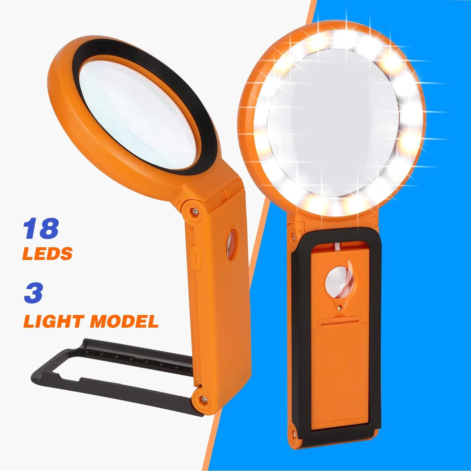 KIBTOY Orange Magnifying Glass with Light and Stand, 3.2-inch Glass Lens | High Powered Magnification for Seniors - view 5
