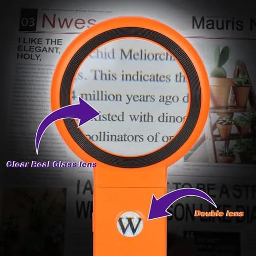 KIBTOY Orange Magnifying Glass with Light and Stand, 3.2-inch Glass Lens | High Powered Magnification for Seniors thumbnail 7