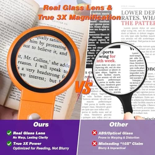 KIBTOY Orange Magnifying Glass with Light and Stand, 3.2-inch Glass Lens | High Powered Magnification for Seniors thumbnail 2