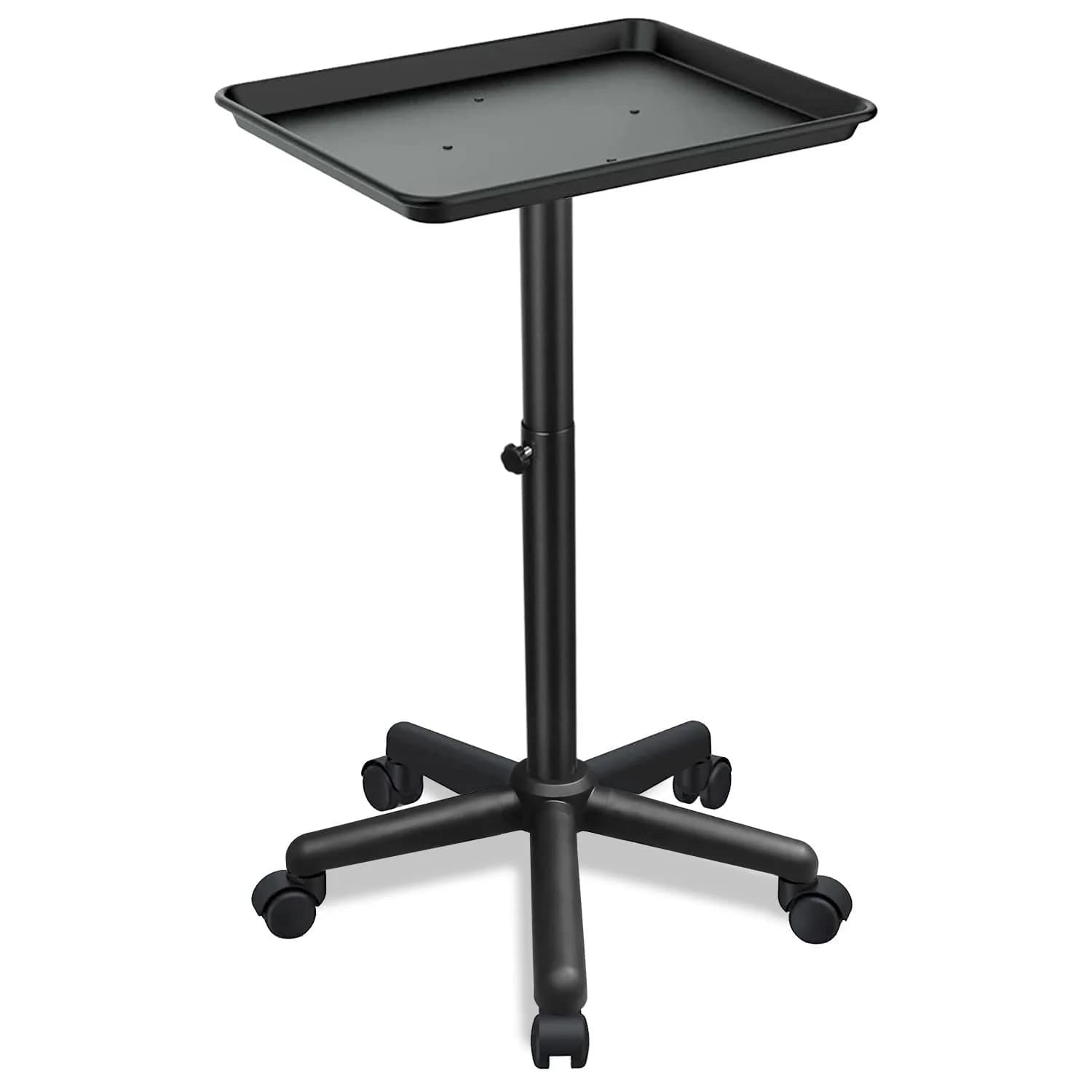 Findabetter Salon Rolling Tray Adjustable Height with Wheels, 18"x13"x42" | Aluminum Construction — Deep Black