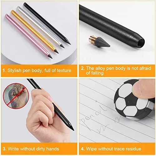 AUAUY Metal Infinity Pencil 2-Pack | Smooth Writing, Replaceable Nib, Eco-Friendly Design thumbnail 2