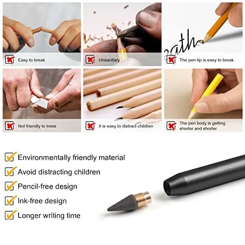 AUAUY Metal Infinity Pencil 2-Pack | Smooth Writing, Replaceable Nib, Eco-Friendly Design thumbnail 3