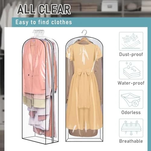 MISSLO Clear Gusseted Garment Bags for Hanging Clothes 152cm (60") x 56cm (22") x 25cm (10") | 3-Pack Closet Storage Covers thumbnail 5