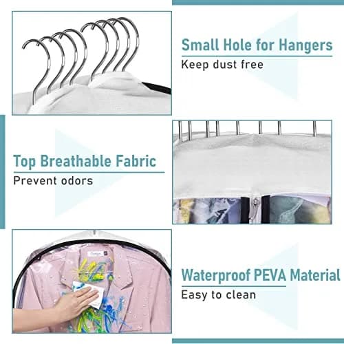 MISSLO Clear Gusseted Garment Bags for Hanging Clothes 152cm (60") x 56cm (22") x 25cm (10") | 3-Pack Closet Storage Covers thumbnail 6