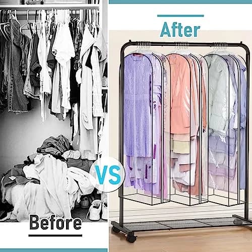 MISSLO Clear Gusseted Garment Bags for Hanging Clothes 152cm (60") x 56cm (22") x 25cm (10") | 3-Pack Closet Storage Covers thumbnail 7