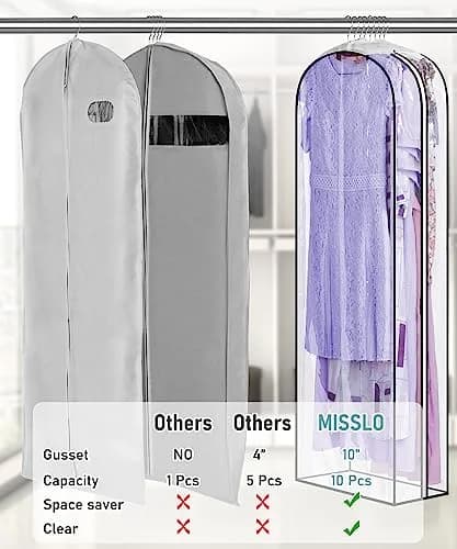 MISSLO Clear Gusseted Garment Bags for Hanging Clothes 152cm (60") x 56cm (22") x 25cm (10") | 3-Pack Closet Storage Covers thumbnail 3