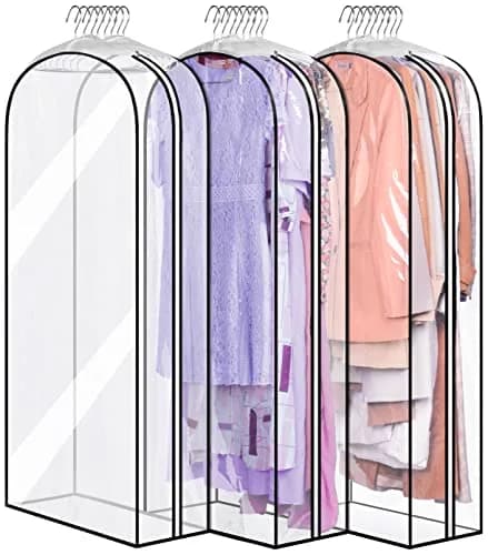 MISSLO Gusseted Clear Garment Bags for Hanging Clothes 50" (127cm) x 22" (56cm) x 10" (25cm) — 3 Pack | Protects Suits, Gowns, Dresses from Dust & Moisture thumbnail 1