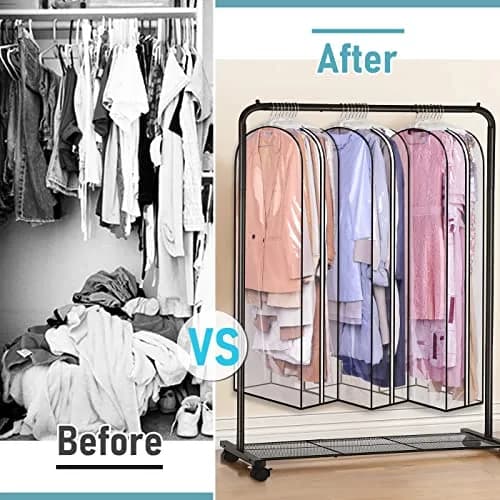 MISSLO Gusseted Clear Garment Bags for Hanging Clothes 50" (127cm) x 22" (56cm) x 10" (25cm) — 3 Pack | Protects Suits, Gowns, Dresses from Dust & Moisture thumbnail 7
