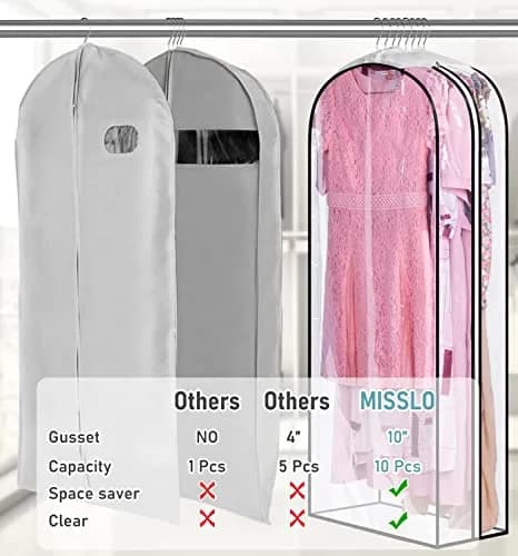 MISSLO Gusseted Clear Garment Bags for Hanging Clothes 50" (127cm) x 22" (56cm) x 10" (25cm) — 3 Pack | Protects Suits, Gowns, Dresses from Dust & Moisture thumbnail 3
