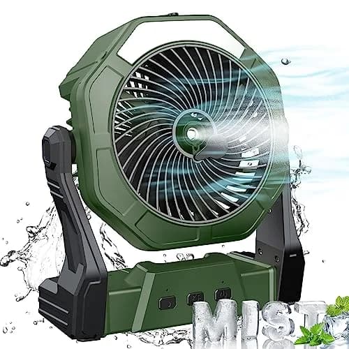 Ausic Portable Misting Fan with LED Lantern, 250mL Tank, 8-35Hrs Battery, Green | Cools Patios & Campsites thumbnail 1